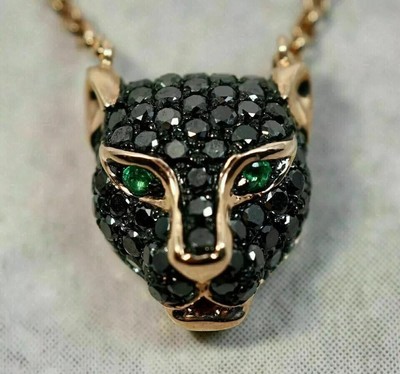 2.0Ct -Created Round Cut Emerald 14k Yellow Gold Plated Men's Panther Pendant