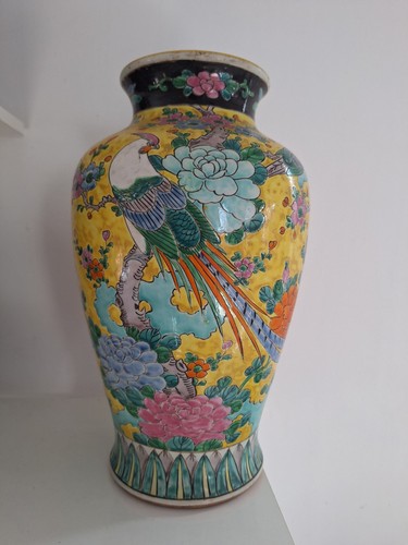Vaso Giapponese Antico, Grande Ceramica A Motivo Fiori Dipinti Alla Mano - Photo 5 sur 13