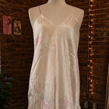 Vintage Pink Floral Satin Chemise Nightgown Slip Dress M Coquette Cottagecore