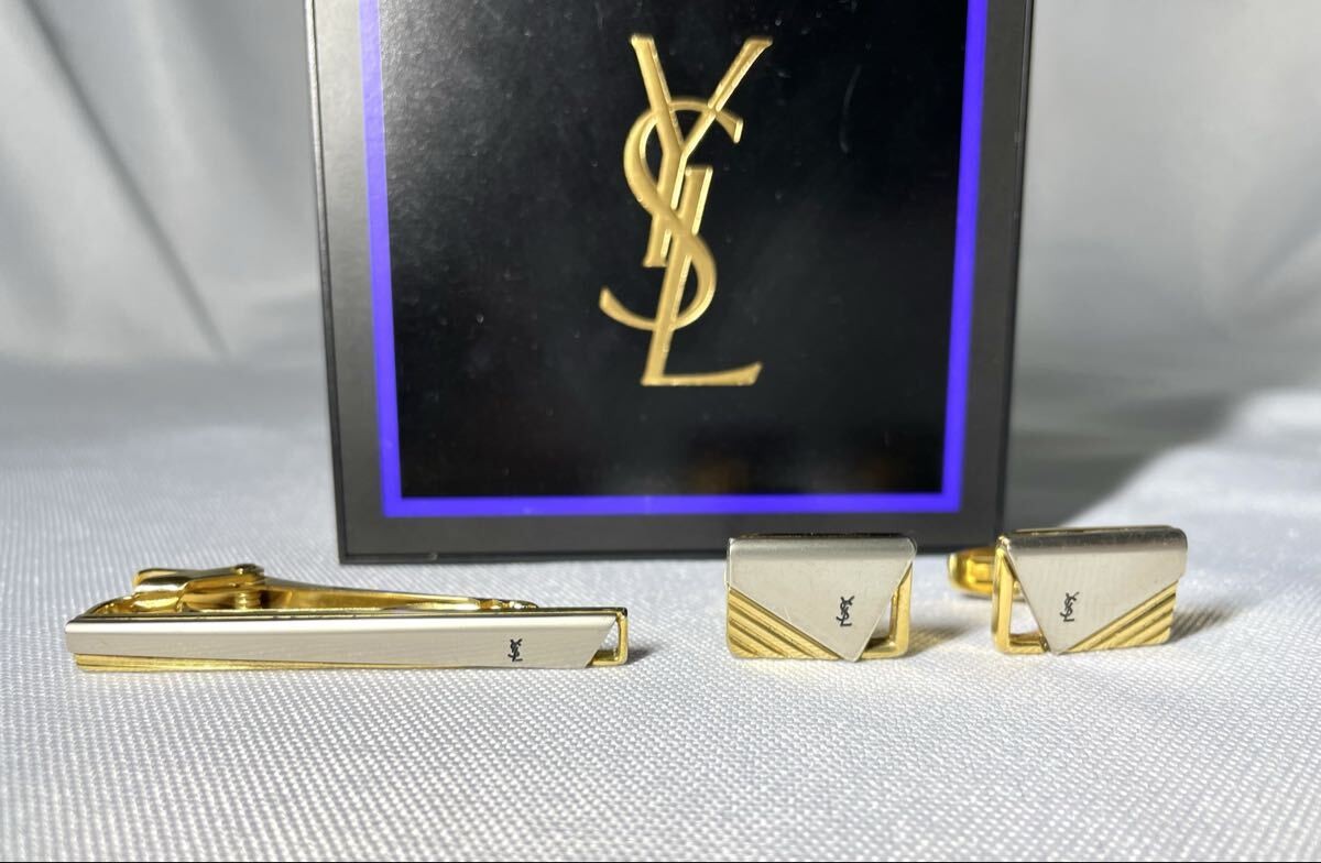 YVES SAINT LAURENT Yves Saint Laurent YSL gold matte silver vintage cufflinks t