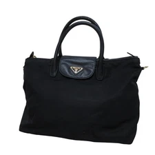 PRADA Prada Nylon and Leather Handbag 1BA106 Black Women USED