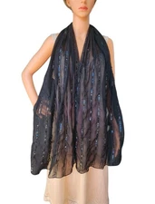 Cejon Black Sequined Rectangular Evening Prom Scarf Wrap Shawl India 72"x20"