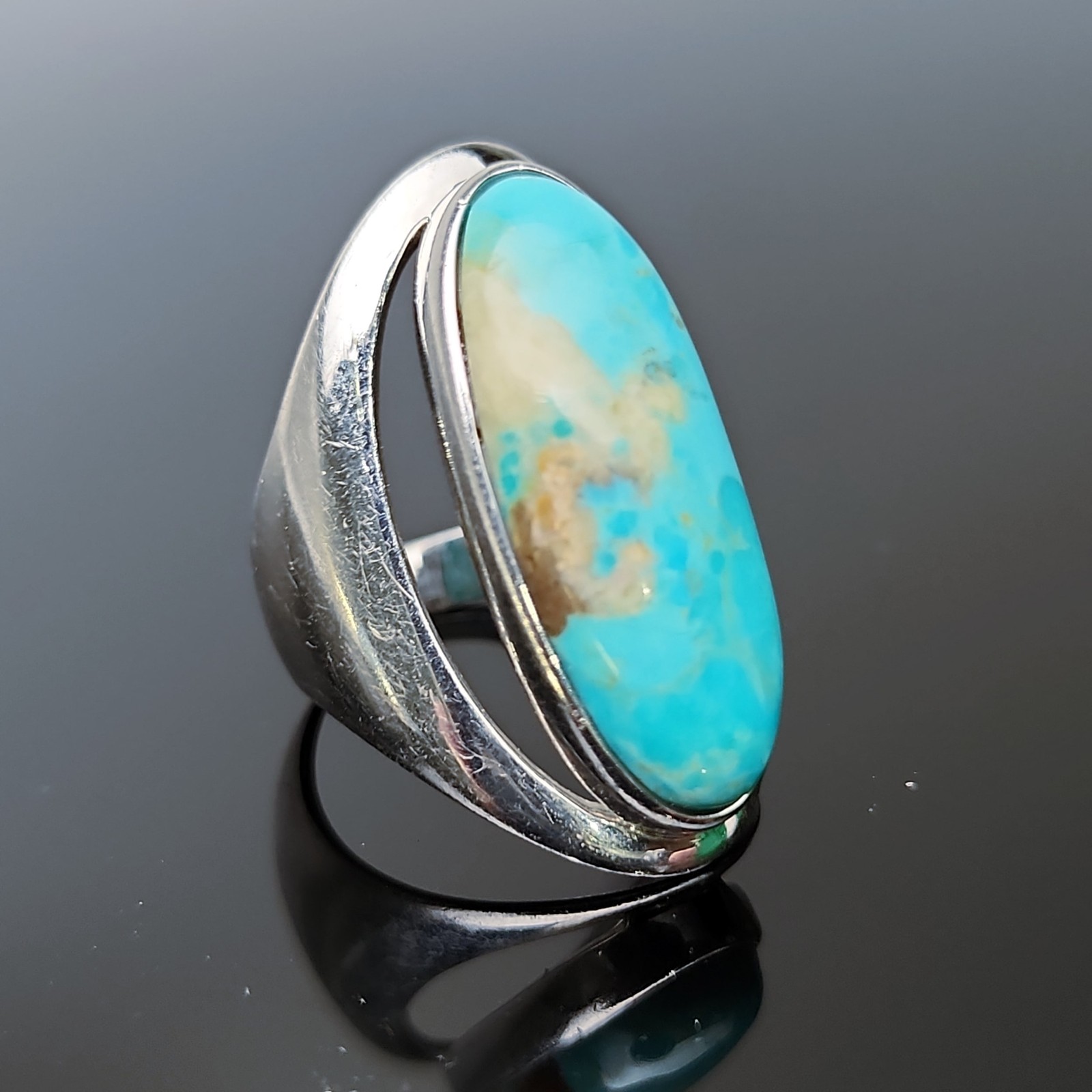 Statement Turquoise Ring 925 Sterling Silver Sz 8… - image 1