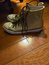 Converse Chuck Taylor All Star Gold Glitter High Top Leather Sneakers Sz 9