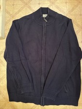 Men  s LL Bean XL Full Zip Sweater Cardigan Navy 100 Cotton Pockets Preppy