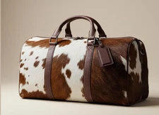 Luxury Cowhide Leather Duffel Bag | Natural Hair on Hide Unisex Weekender Bag