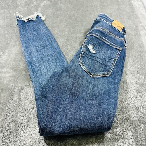 American Eagle Jegging Jeans Womens 2/26w Blue Stretch High Rise Distressed NWT - Picture 9 of 14