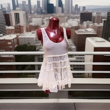White Lace Cotton Tiered Petticoat Slip Sleeveless Vintage Style Regular Size