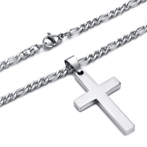 Boy Silver Stainless Steel Men Women Pendant Figaro Chain Cross Necklace Gfit - Picture 6 of 9