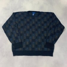 Vintage Abstract Knitted Jumper Patterned Grandad Knit Sweater Men's L