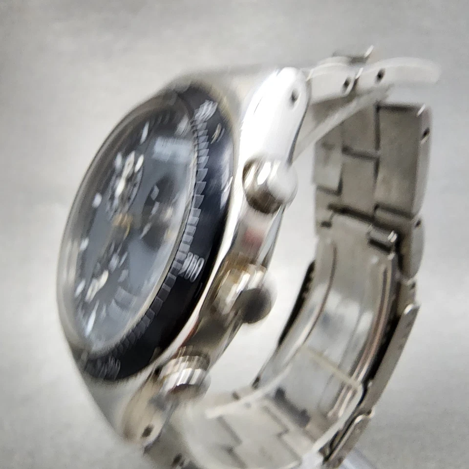 Reloj Swatch Irony Cronógrafo Windfall Hombre 40mm Esfera Negra Tono Plateado Batería Nueva Foto 3 de 4