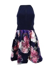 X By Xscape Women's Illusion Floral-Print Fit & Flare Dress (4, Navy Multi)