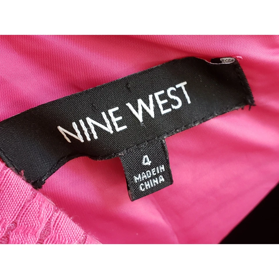 Nine West Fit & Flare Dress Womens Size 4 Pink Textured Scoop Neck Back Zip - Image 3 of 4