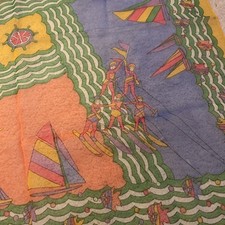 Vintage Nautical Fish Water Skiers Sailboats Scarf 27  Square Sheer Polyester