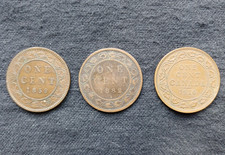Three One Cent Canadian 1859 1882 & 1916 Coins Collectable Conditions
