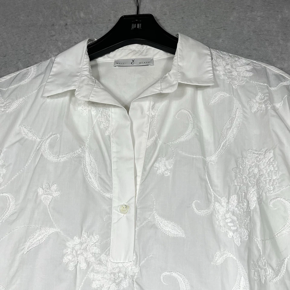 Top Whyci YC Milano bordado talla 42 o pequeño blanco manga 3/4 hecho en Italia Foto 3 de 4