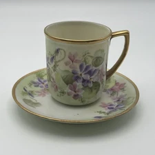 Antique Hand Painted Demitasse Espresso Cup & Saucer