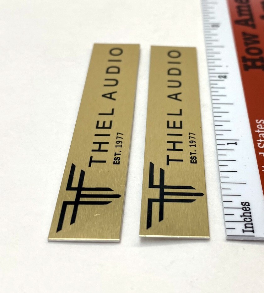 THIEL Audio Speaker Badge Custom Aluminum Pair  Satin Gold 