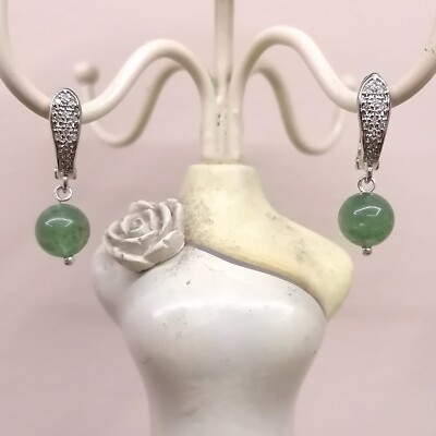 Ohrringe Silber 925 Kristall und grüne Jade 