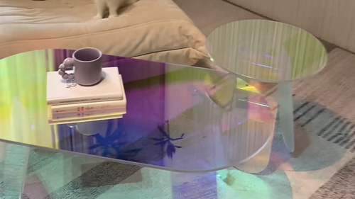 Acrylic Rainbow Coffee Table Iridescent Round Side Modern Accent Living Room - Video 1 of 1