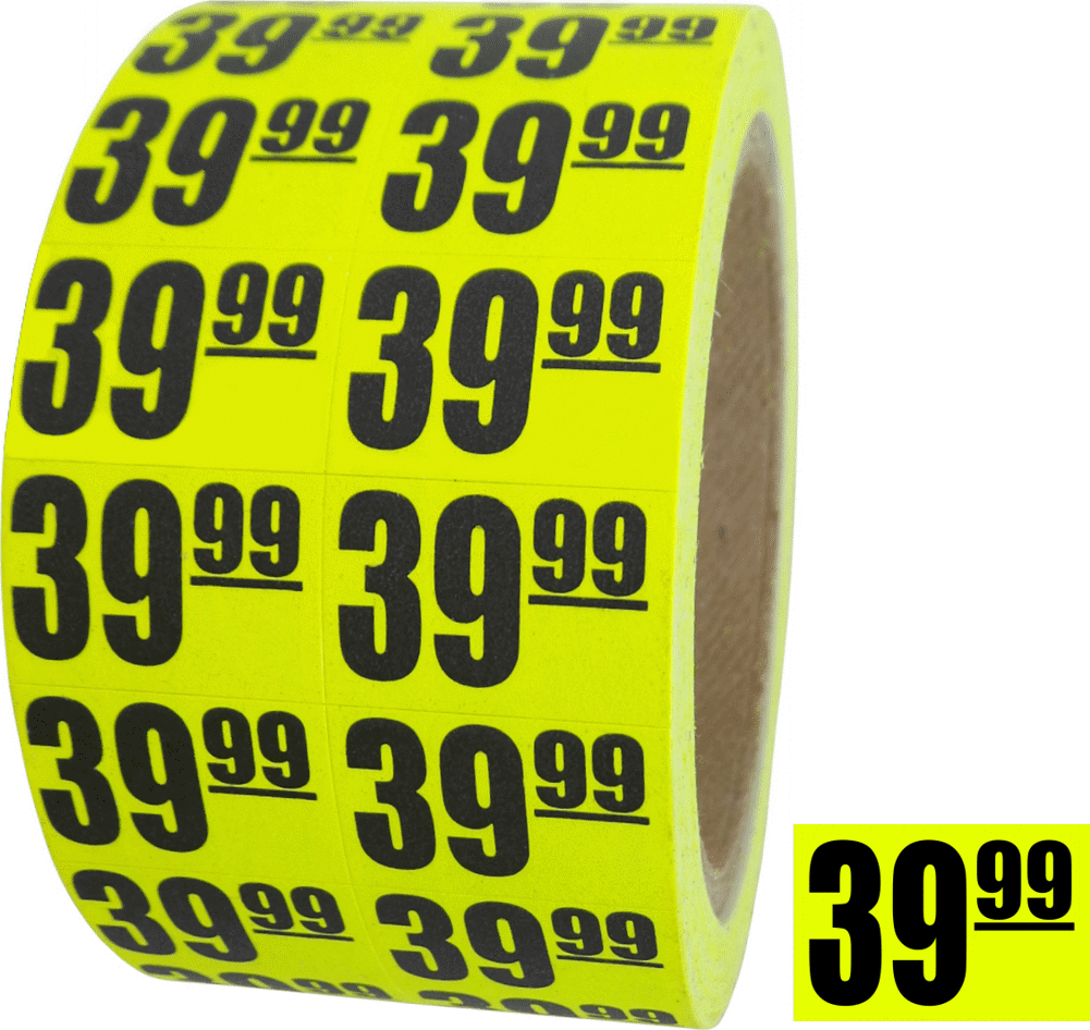 39.99 $40 Sale Discount Price Labels Stickers DAY-GLO YELLOW