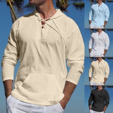 Men Hoodie Casual Hooded Solid Pocket Slim Fit Sweatshirts Pullover T Shirt Tops