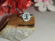 Natural Aquamarine Silver Ring 925 Sterling Silver Aquamarine Ring Gift For Her