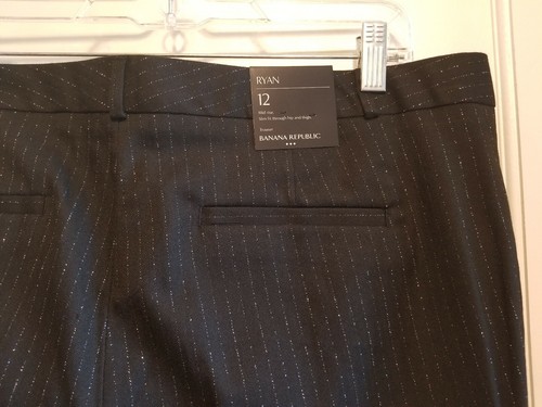 Pantalón de traje recto ajustado a rayas BR Factory Ryan Lurex, negro/plateado talla 12, nuevo con etiquetas - Imagen 10 de 12