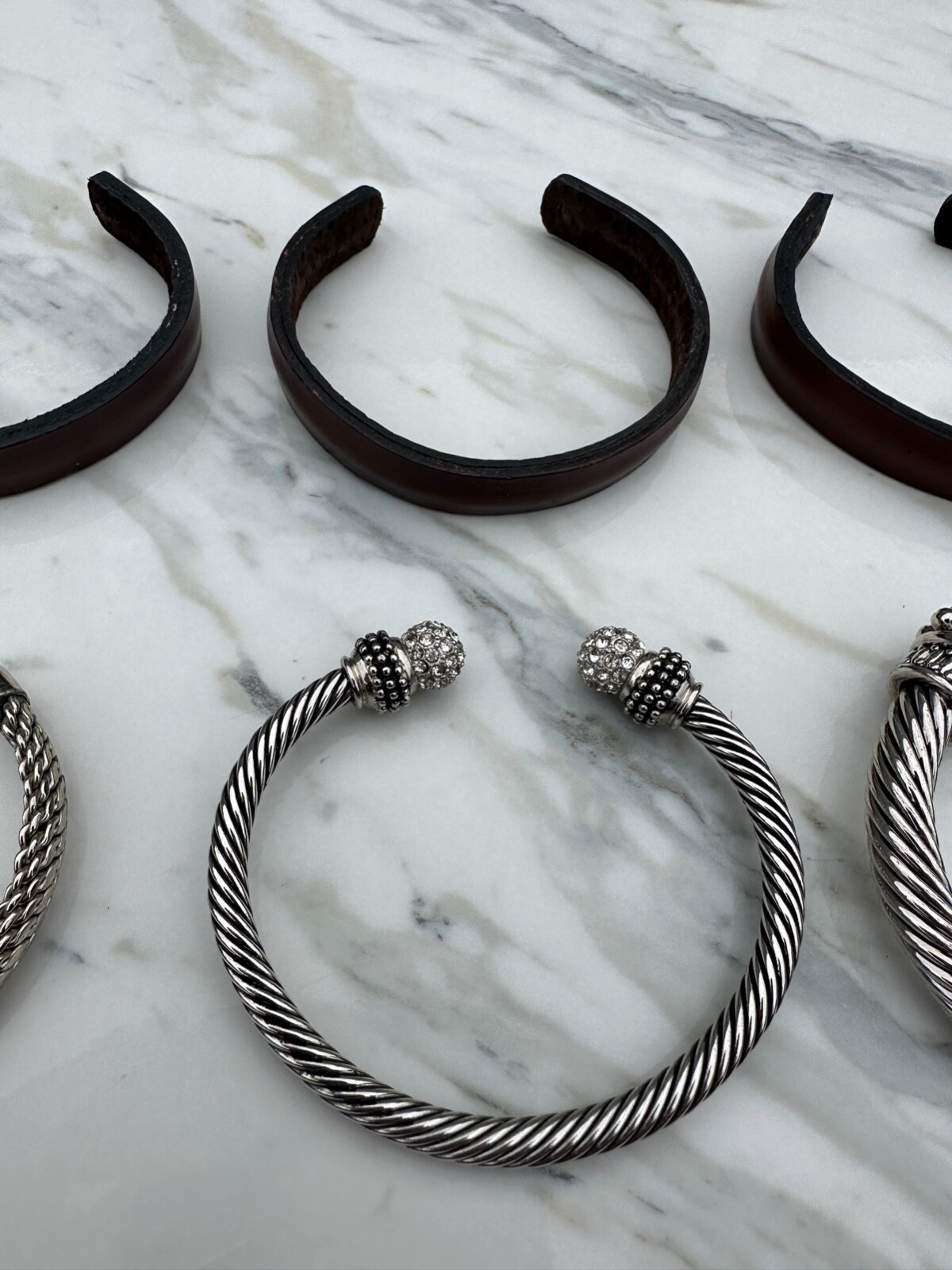 Bracelets Silver Cable Cuff Rope Wire Bangle Leat… - image 6