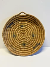 Antique Native American Indian Inuit Yupik Flat Woven Coiled Basket; 1890; # J5