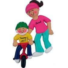 Personalized Christmas Ornament - Learning to Ride Two Wheeler-Female Brown