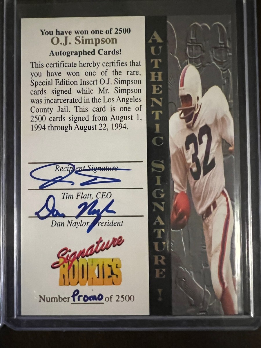 O.J. Simpson 1994 Signature Rookies AUTO While In Jail w COA