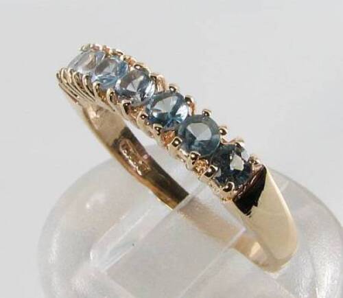 CUSTOM ORDER 9K GOLD AQUA (4) PEARL (3) ART DECO INS RING Size P (UK) - Picture 2 of 5