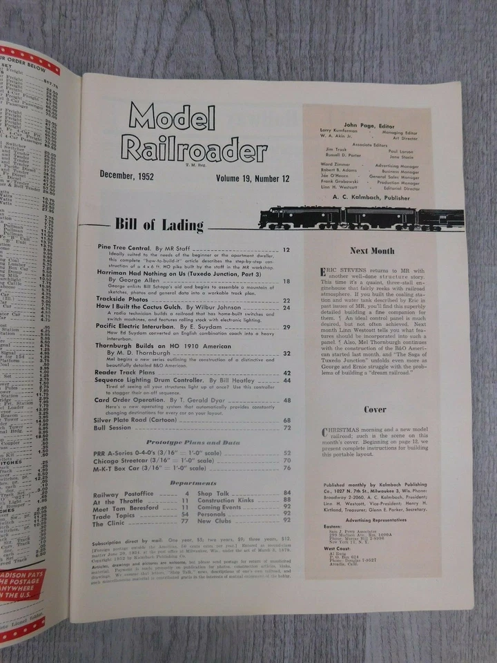 Model Railroader DEC 1952 Vol. 19 No. 12 Trains Hobbies Mancave Vintage Magazine - Image 3 of 4