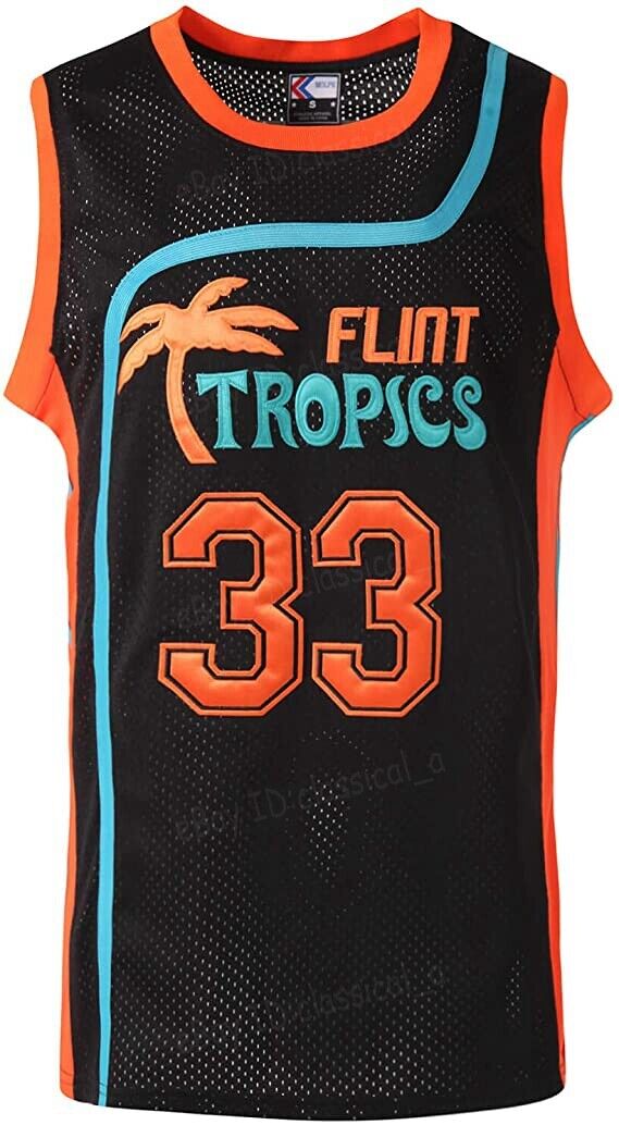 Jackie Moon #33 Flint Tropics Semi Pro 90s Hip Basketball Jersey Stitched  Black