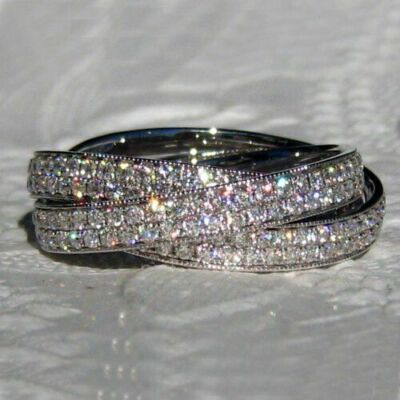 New Round Cut Cubic Zirconia Pave Anniversary Gift 925 Sterling Silver Band Ring
