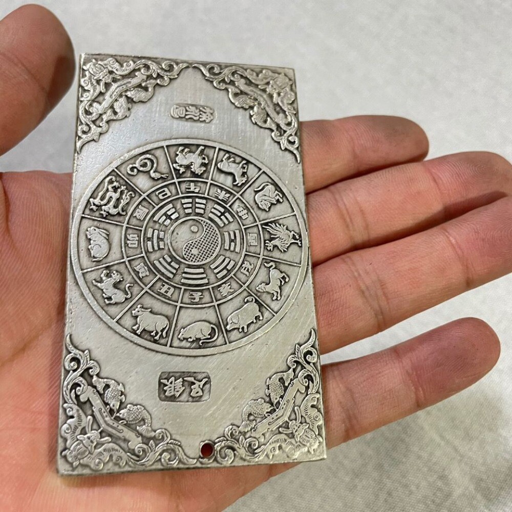 Old Chinese Tibet Silver Carving dragon and phoenix Pendant waist tag