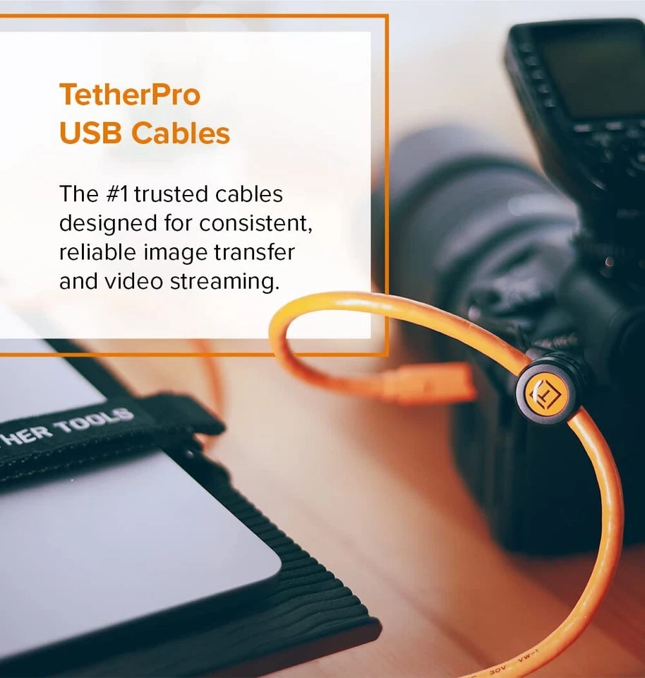 TetherPro 4.6m USB 3.0 to 3.0 Micro-B Right Angle Cable (High-Visibility Orange) - Image 4 of 4