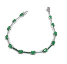Emerald Line Bracelet Natural Emerald Dainty Bracelet 925Silver Emerald Bracelet