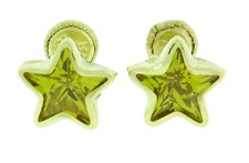 Yellow Star Shape 8 mm CZ Bezel Screw Back 14k Solid Yellow Gold Stud Earrings