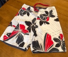 Mossimo Men's Board Shorts - White w/ Black  Red Floral, sz 34, Closure Pocket