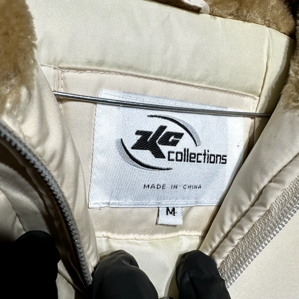 KC Collections Jacket Women's M Beige Faux Fur Hooded Full Zip - Image 3 of 4