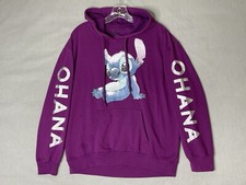 Disney Stitch Hoodie Junior Size M 7/8 Ohana on Sleeves Stitch on Hood Dk Purple