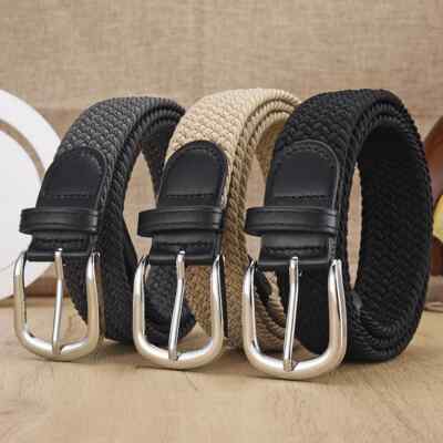 Belt for Men Women Unisex Casual Woven Elastic Fashion Dress Jeans Belt w Buckle