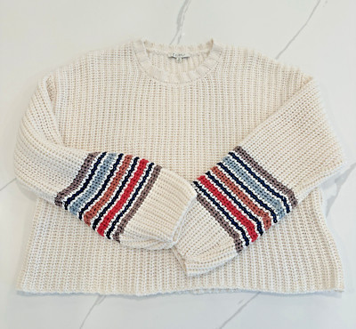 New Z Supply Womens Bone Solange Striped Sleeve Crew Neck Sweater Boho medium