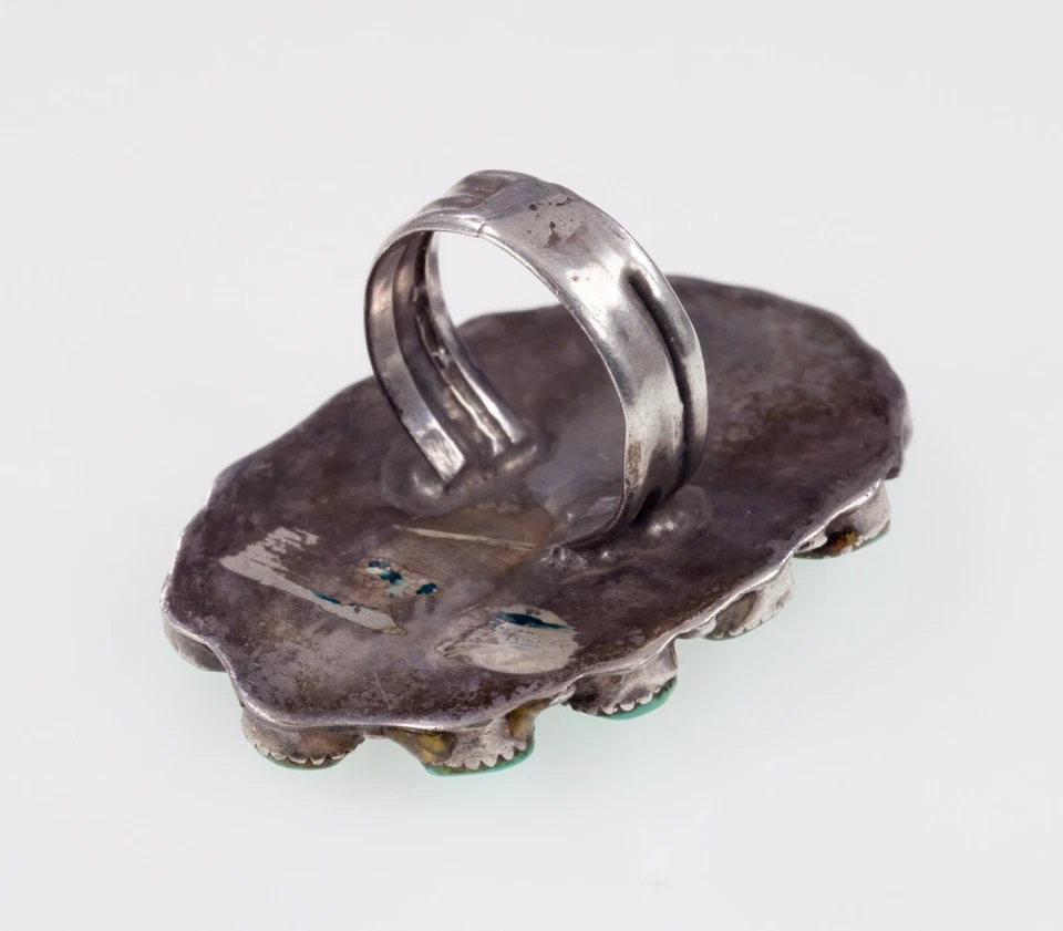 Navajo Turquoise Cluster Sterling Silver Ring Size 8 - Image 4 of 4