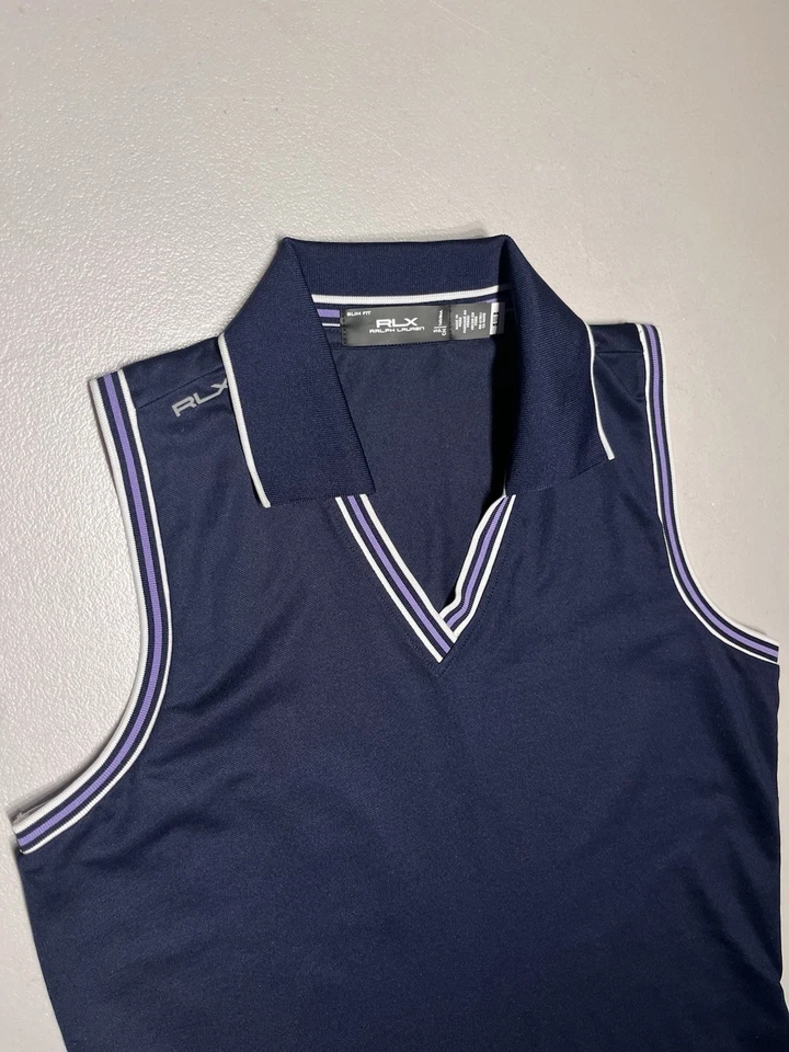 Top RLX Para Mujer Pequeño Calce Ajustado Azul Púrpura Polo Ralph Lauren Camisa Golf Tenis Foto 4 de 4