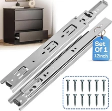 12 Inch Drawer Slides 1 Pairs (2pcs) Heavy Duty Full 12 Inch, Silver-1-Pair