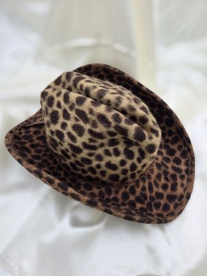 Vintage Eric Javits Felt Leopard Print Cowboy Hat Size 7 - 7.5 22'' Interior