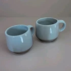 SET 2 FRANKOMA POTTERY Blue #6C Mugs. Unused Condition. Only One Mug Signed